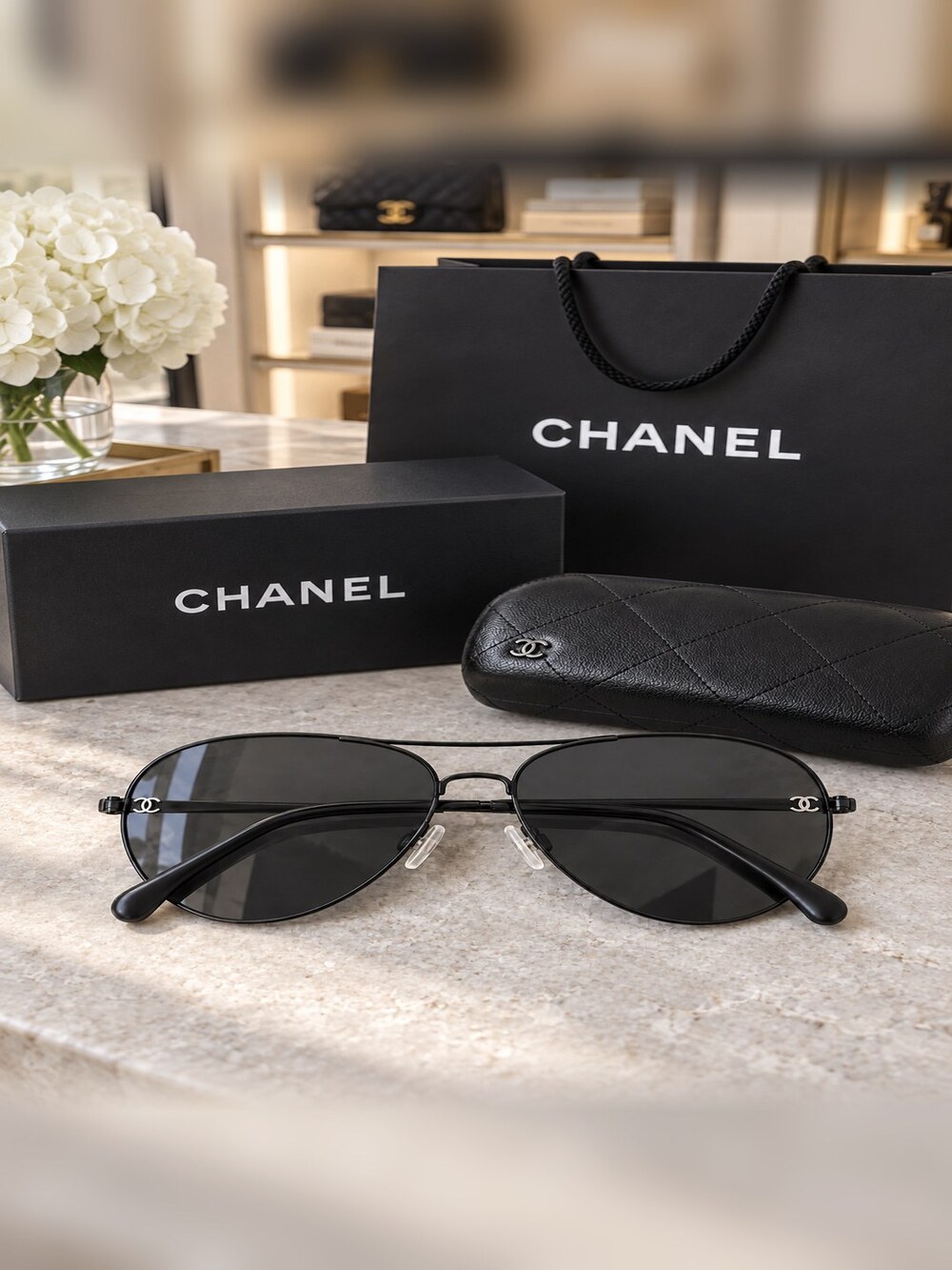 Chanel Black Aviator Sunglasses - Picture 6 of 6